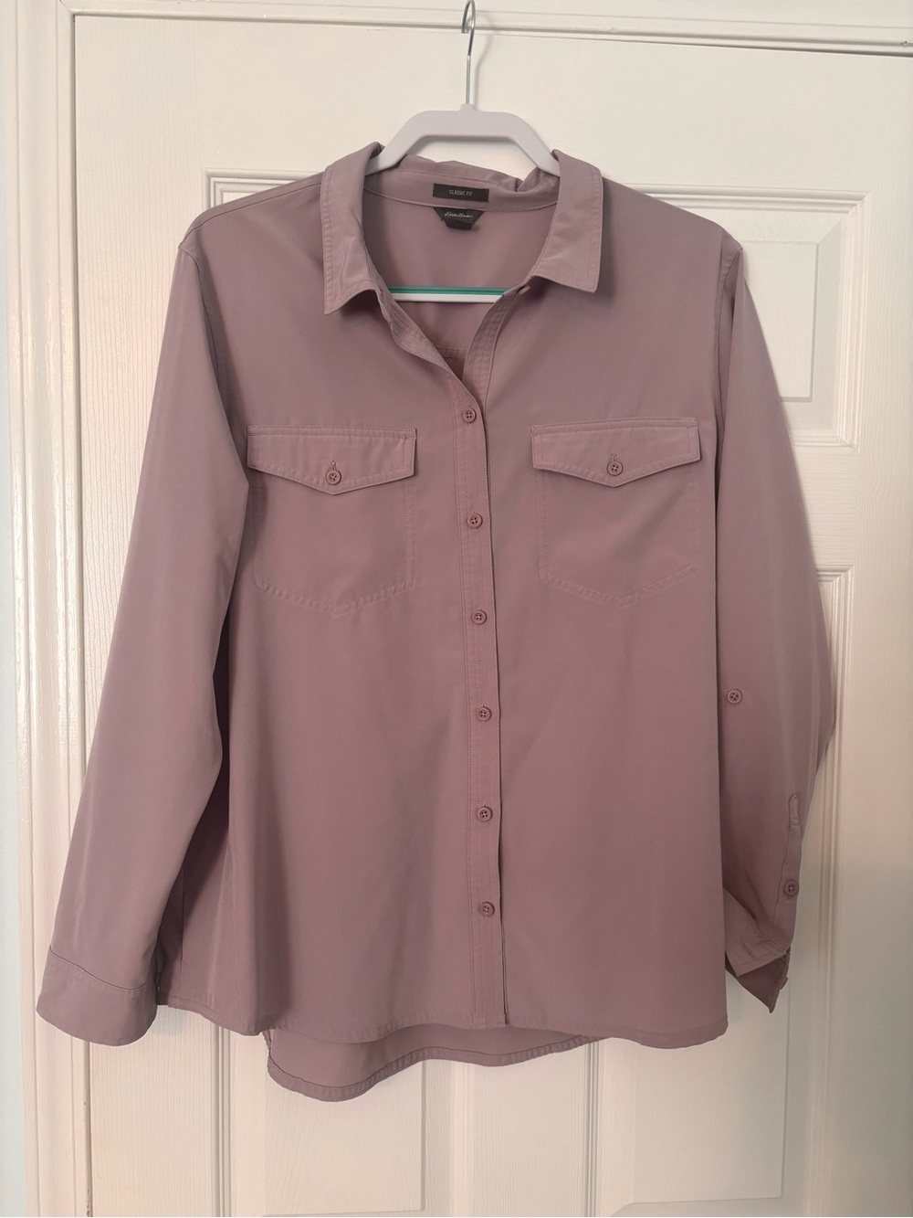 Eddie Bauer Departure Classic Button-Down Utility Shirt Lavender XL
